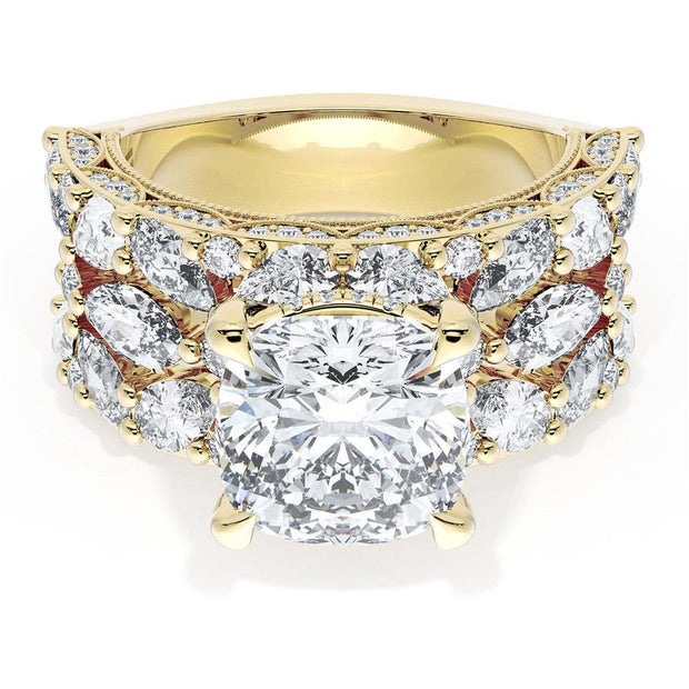 Cushion Solitaire Engagement Ring w/ Marquise & Pear Band