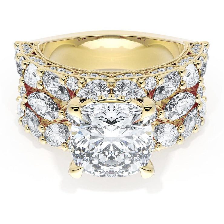 Cushion Solitaire Engagement Ring w/ Marquise & Pear Band