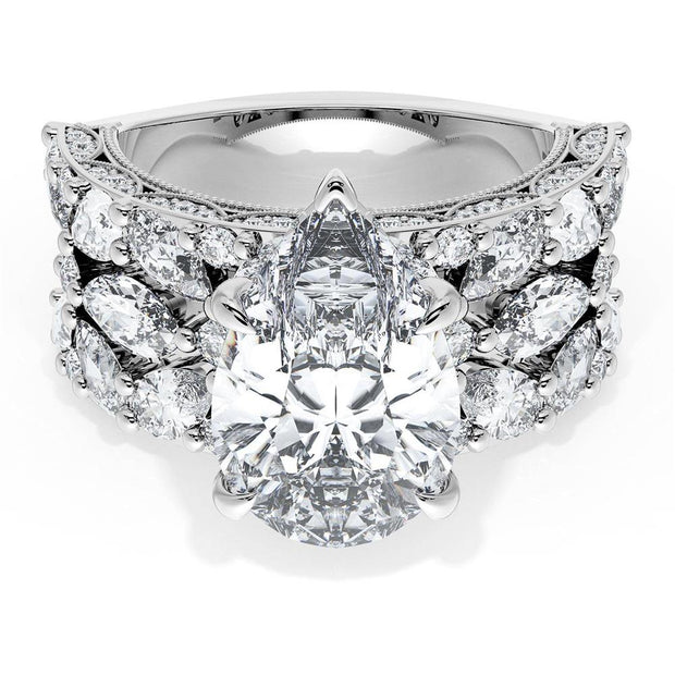Pear Solitaire Engagement Ring w/ Marquise & Pear Band