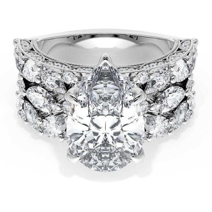 Pear Solitaire Engagement Ring w/ Marquise & Pear Band