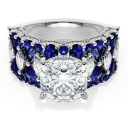 Cushion Solitaire Engagement Ring w/ North South Marquise & Pear Band