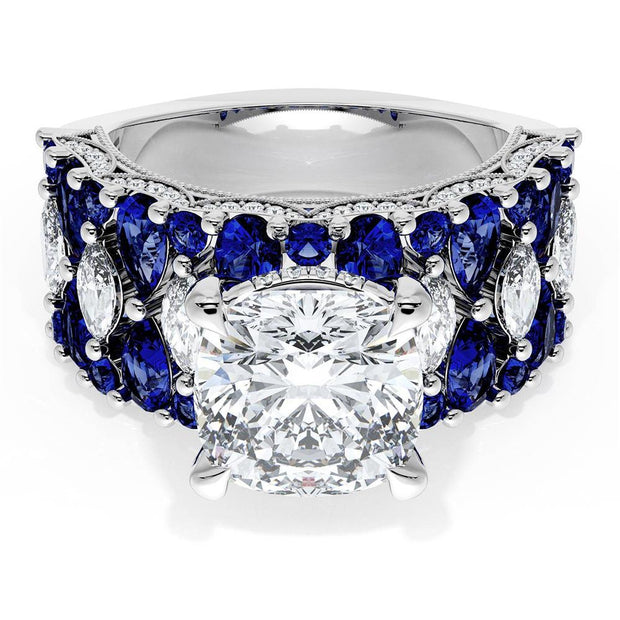 Cushion Solitaire Engagement Ring w/ North South Marquise & Pear Band