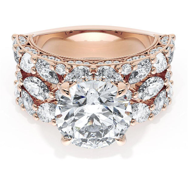 Round Solitaire Engagement Ring w/ Marquise & Pear Band