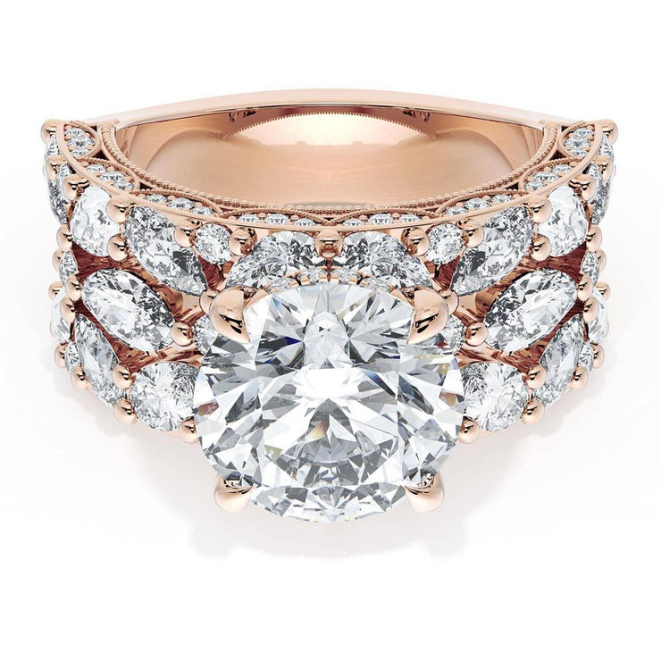 Round Solitaire Engagement Ring w/ Marquise & Pear Band