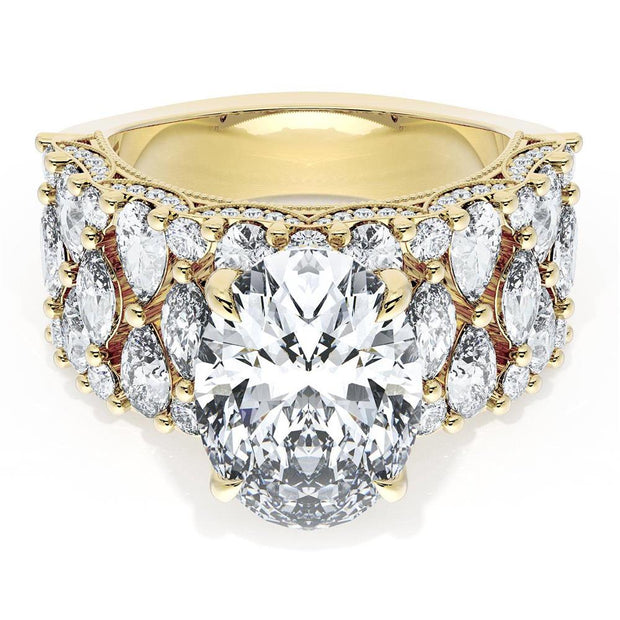 Oval Solitaire Engagement Ring w/ North South Marquise & Pear Band
