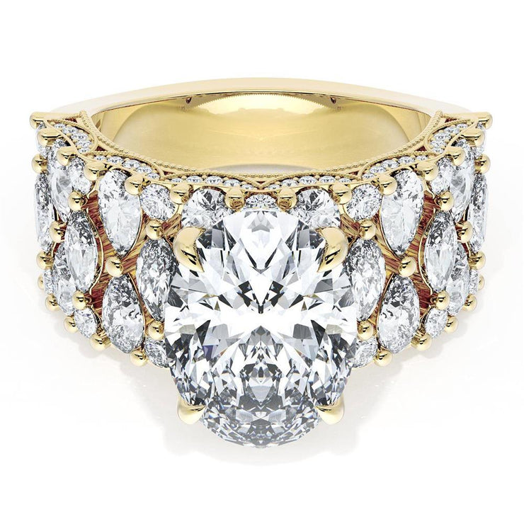 Oval Solitaire Engagement Ring w/ North South Marquise & Pear Band