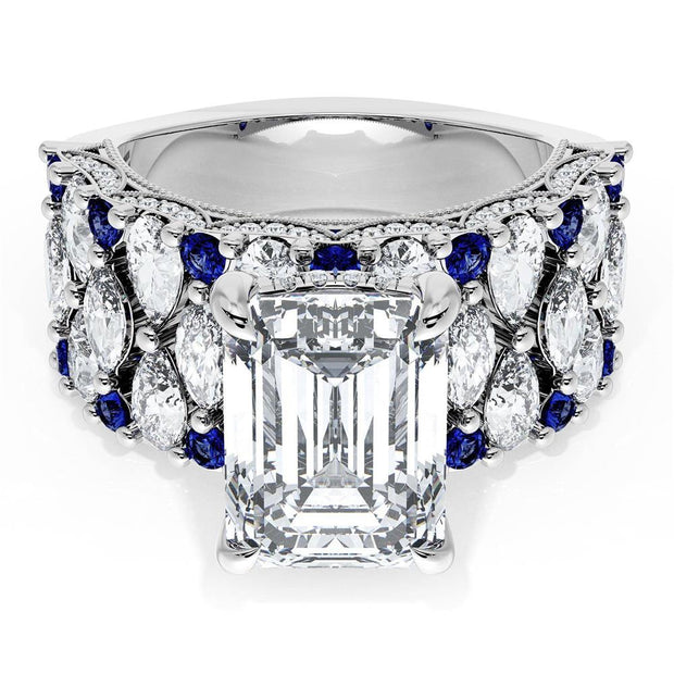 Emerald Solitaire Engagement Ring w/ North South Marquise & Pear Band