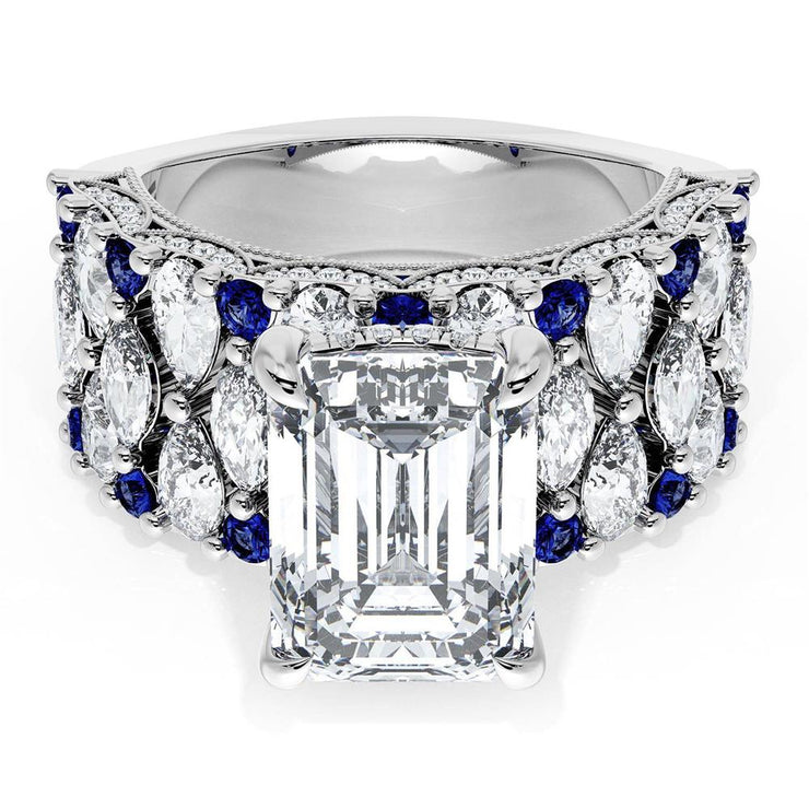 Emerald Solitaire Engagement Ring w/ North South Marquise & Pear Band