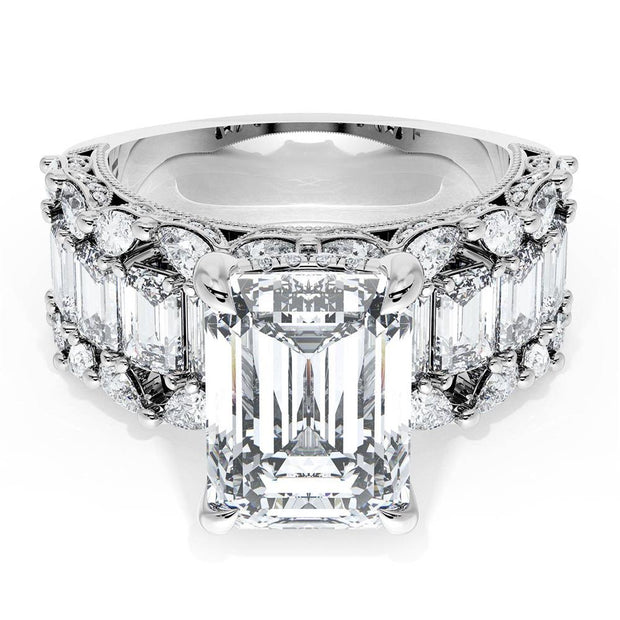 Emerald Solitaire Engagement Ring w/ Emerald & Pear Band