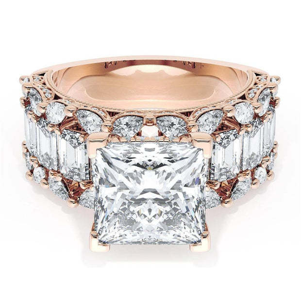 Princess Solitaire Engagement Ring w/ Emerald & Pear Band