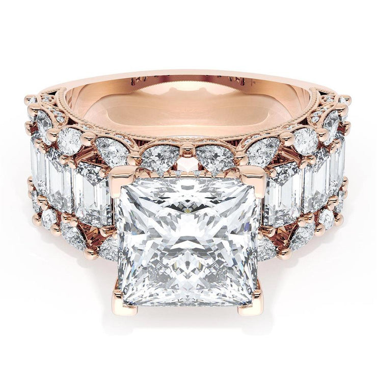 Princess Solitaire Engagement Ring w/ Emerald & Pear Band