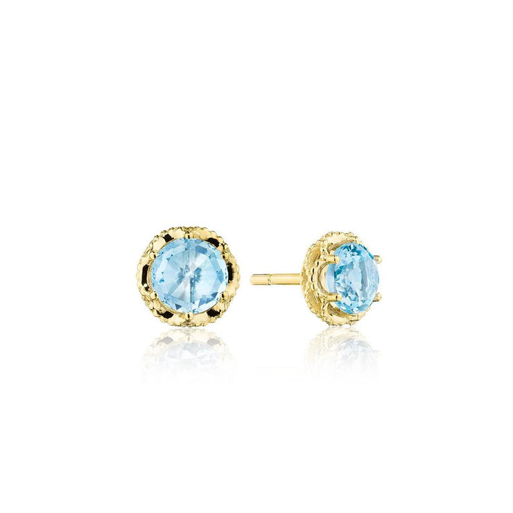 Petite Crescent Crown Studs featuring Sky Blue Topaz and Yellow Gold