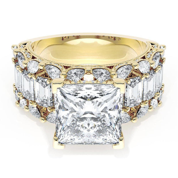 Princess Solitaire Engagement Ring w/ Emerald & Pear Band