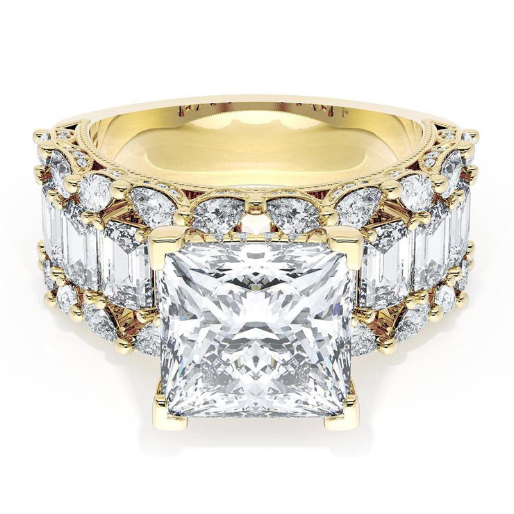 Princess Solitaire Engagement Ring w/ Emerald & Pear Band