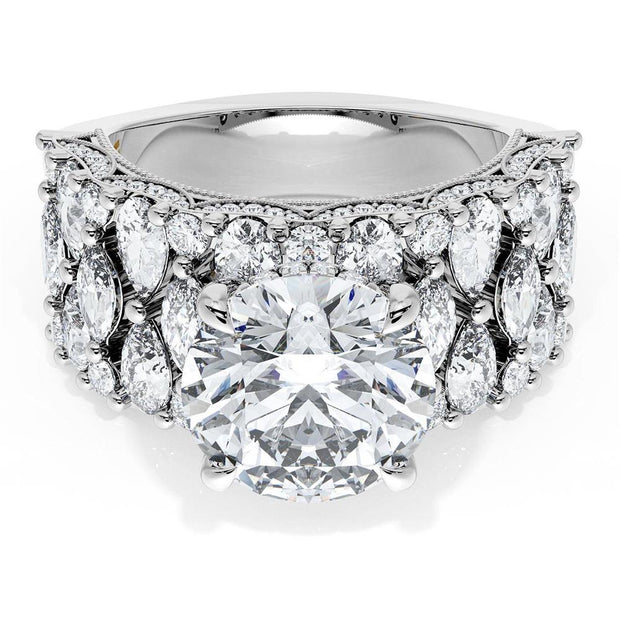Round Solitaire Engagement Ring w/ North South Marquise & Pear Band