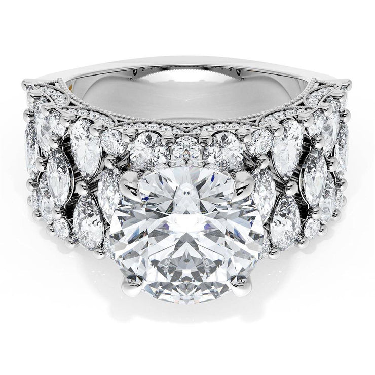 Round Solitaire Engagement Ring w/ North South Marquise & Pear Band