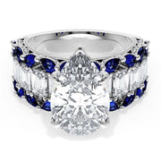 Pear Solitaire Engagement Ring w/ Emerald & Pear Band
