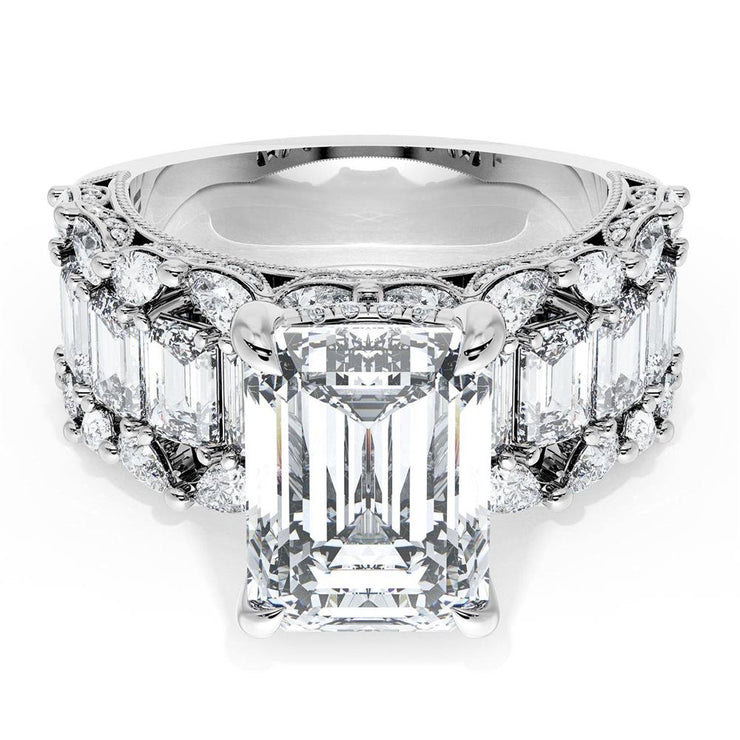 Emerald Solitaire Engagement Ring w/ Emerald & Pear Band