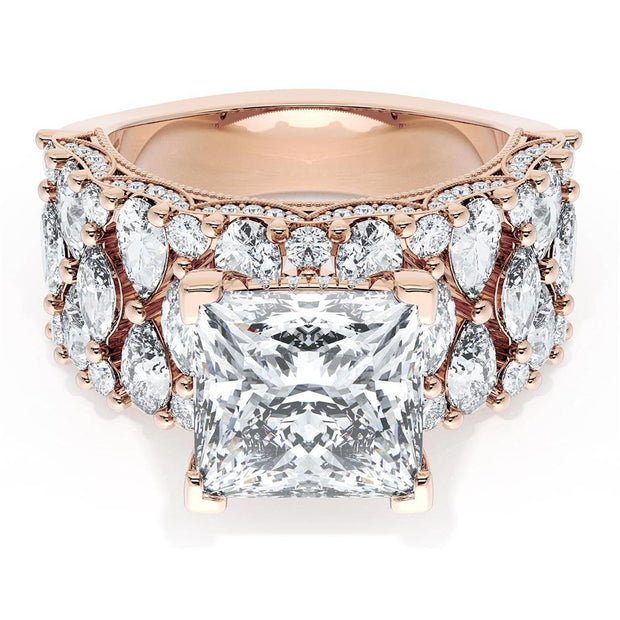 Princess Solitaire Engagement Ring w/ North South Marquise & Pear Band