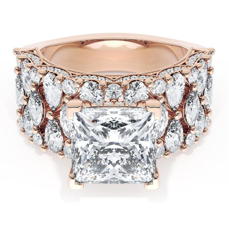 Princess Solitaire Engagement Ring w/ North South Marquise & Pear Band