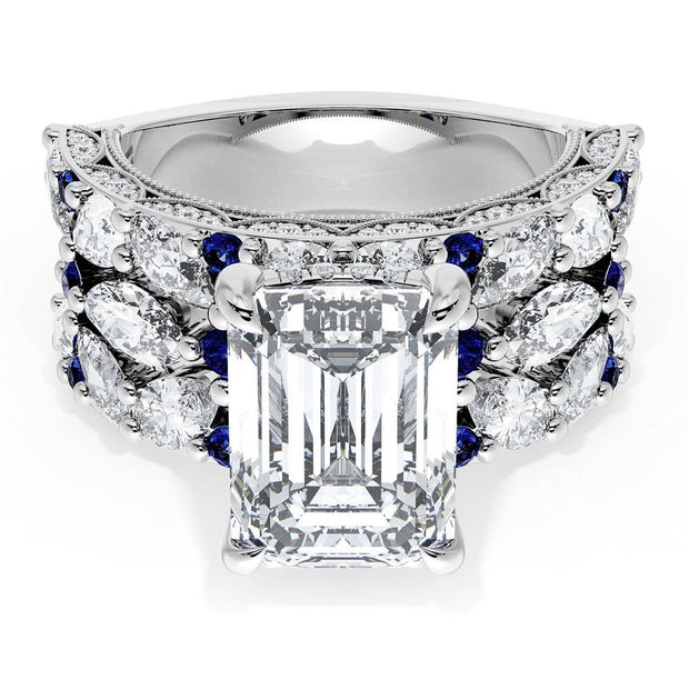 Emerald Solitaire Engagement Ring w/ Marquise & Pear Band