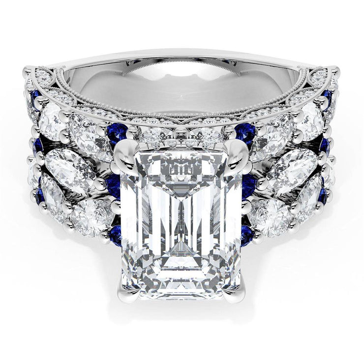 Emerald Solitaire Engagement Ring w/ Marquise & Pear Band