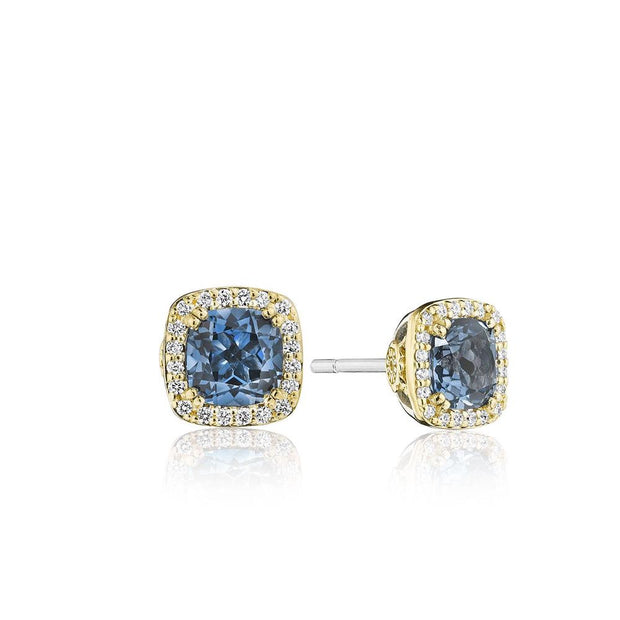 Cushion Bloom Gemstone Earrings with Diamonds and London Blue Topaz