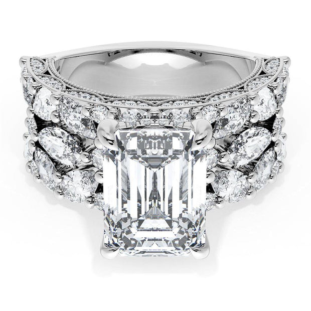 Emerald Solitaire Engagement Ring w/ Marquise & Pear Band