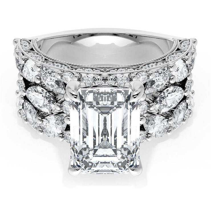Emerald Solitaire Engagement Ring w/ Marquise & Pear Band