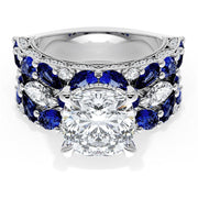 Cushion Solitaire Engagement Ring w/ Marquise & Pear Band