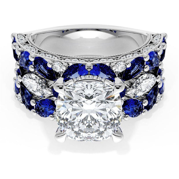Cushion Solitaire Engagement Ring w/ Marquise & Pear Band