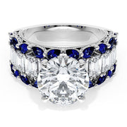 Round Solitaire Engagement Ring w/ Emerald & Pear Band