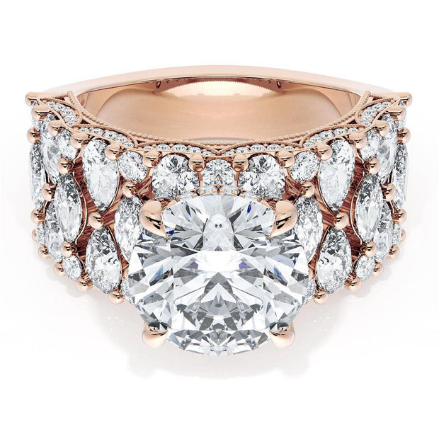 Round Solitaire Engagement Ring w/ North South Marquise & Pear Band