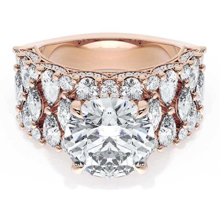 Round Solitaire Engagement Ring w/ North South Marquise & Pear Band