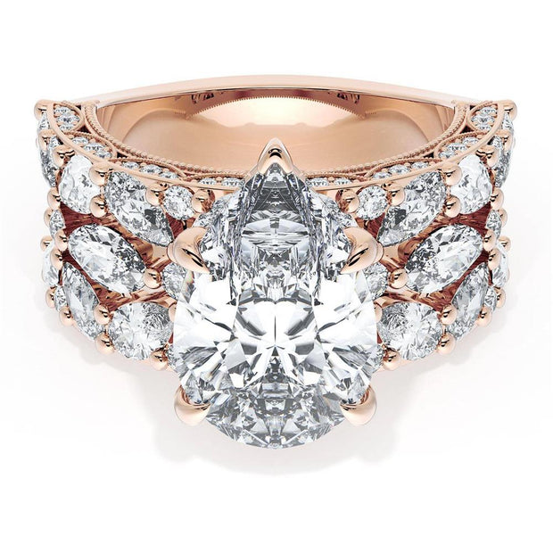 Pear Solitaire Engagement Ring w/ Marquise & Pear Band