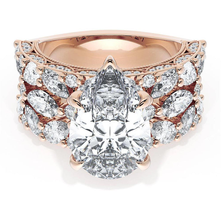 Pear Solitaire Engagement Ring w/ Marquise & Pear Band
