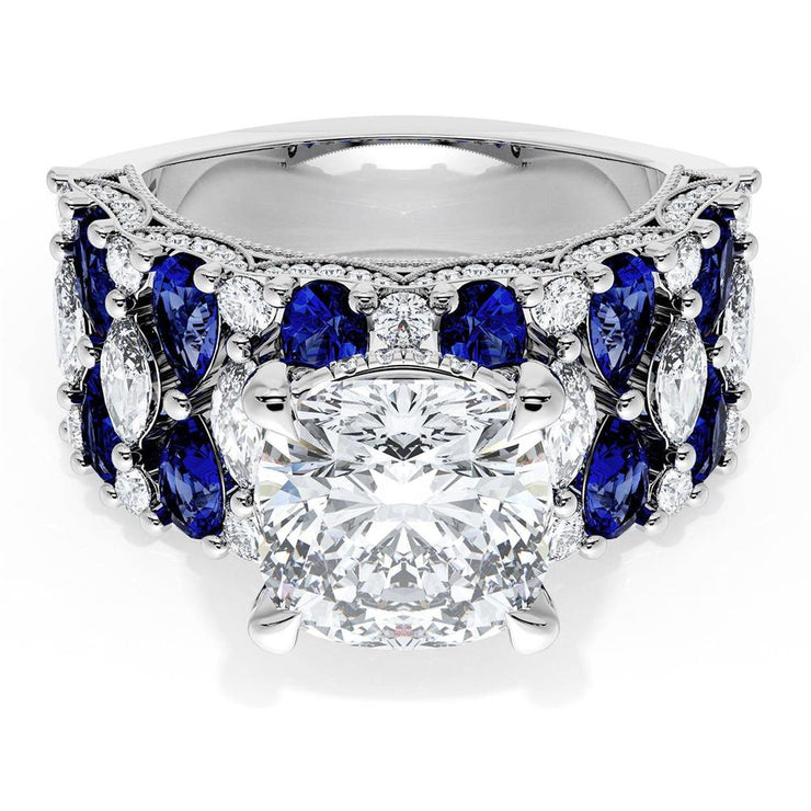 Cushion Solitaire Engagement Ring w/ North South Marquise & Pear Band