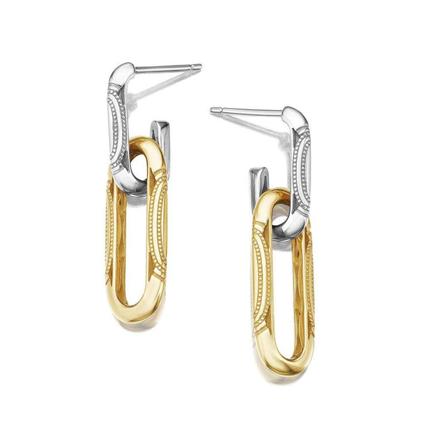 Double Link Earrings, Milgrain Two-Tone