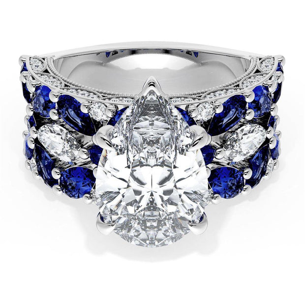 Pear Solitaire Engagement Ring w/ Marquise & Pear Band