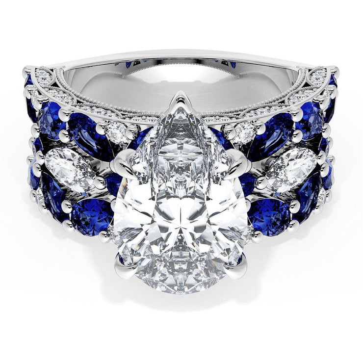 Pear Solitaire Engagement Ring w/ Marquise & Pear Band