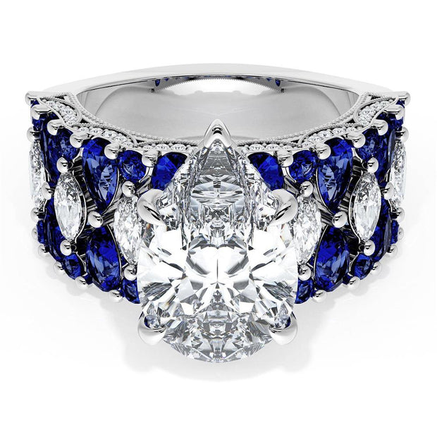 Pear Solitaire Engagement Ring w/ North South Marquise & Pear Band
