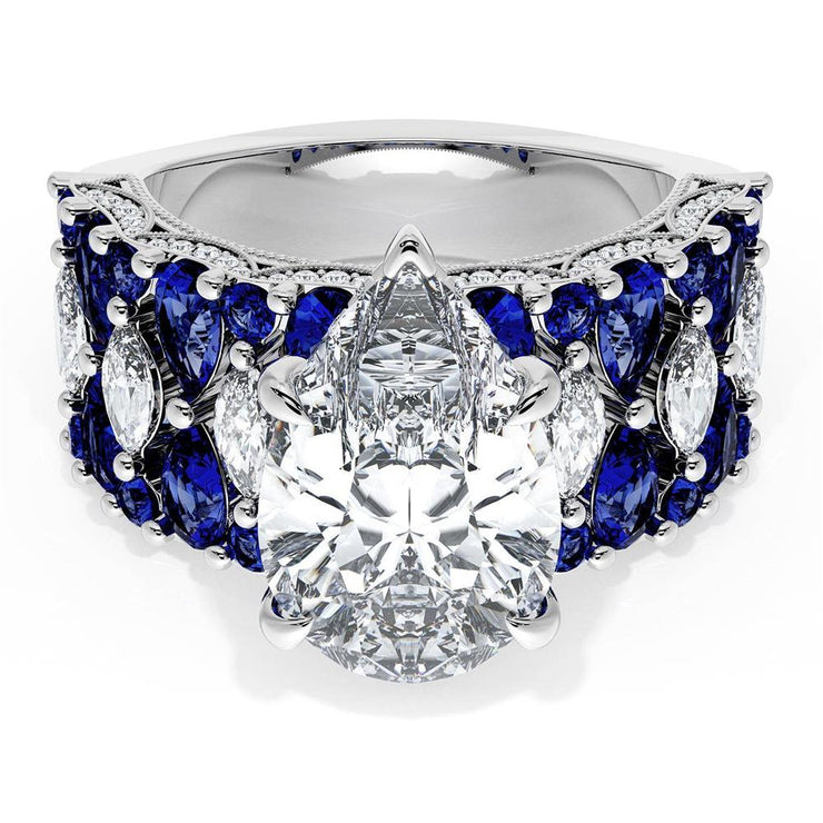 Pear Solitaire Engagement Ring w/ North South Marquise & Pear Band