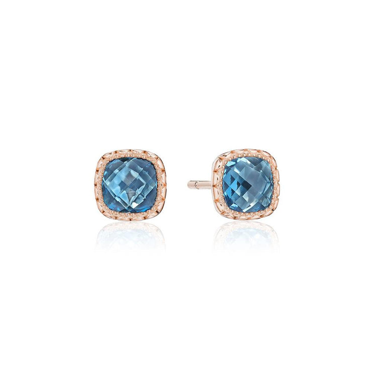 Petite Cushion Bloom Earrings with London Blue Topaz