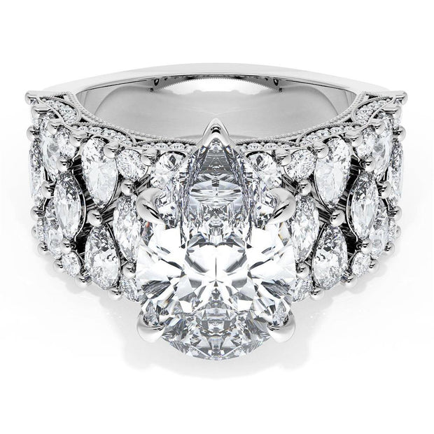 Pear Solitaire Engagement Ring w/ North South Marquise & Pear Band