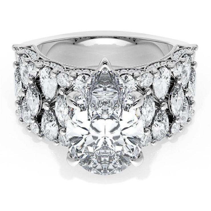 Pear Solitaire Engagement Ring w/ North South Marquise & Pear Band