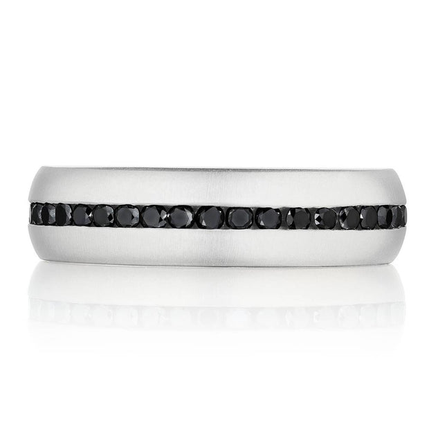 Channel Set Black Diamond in Satin Finish Wedding Band