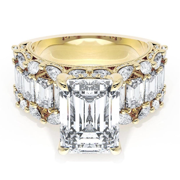 Emerald Solitaire Engagement Ring w/ Emerald & Pear Band
