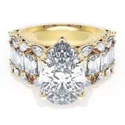 Pear Solitaire Engagement Ring w/ Emerald & Pear Band