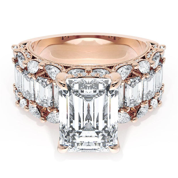 Emerald Solitaire Engagement Ring w/ Emerald & Pear Band