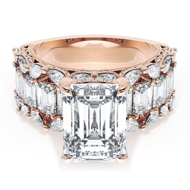 Emerald Solitaire Engagement Ring w/ Emerald & Pear Band